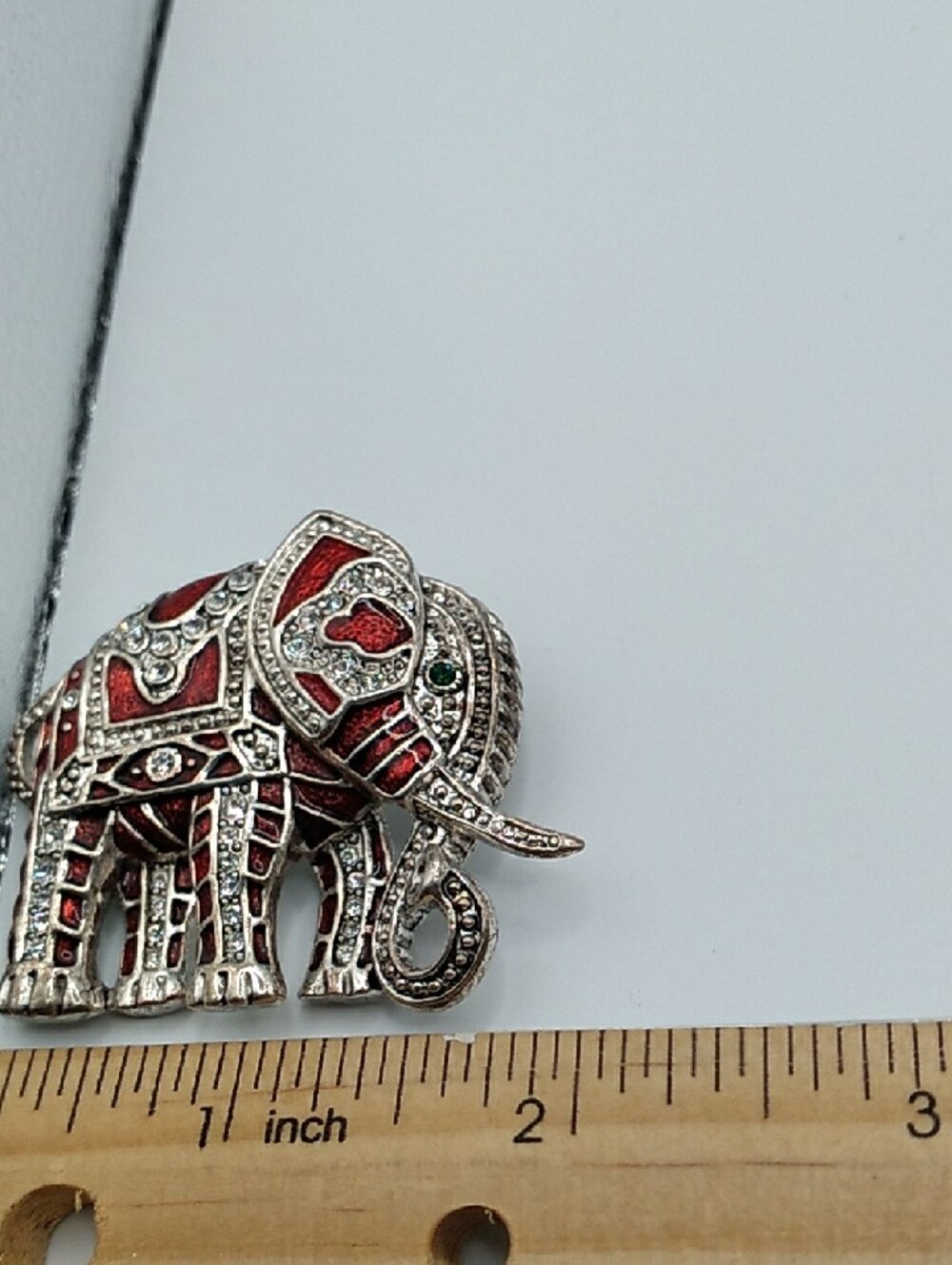 Vintage Red Enamel & Rhinestone Jeweled Elephant Brooch (S1) - Picture 5 of 11